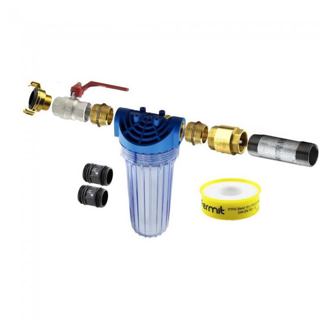 Komplettset zum Anschluss an Hauswasserwerke  mit Filter, Rückschlagventil, Ventile, Fittinge 1
