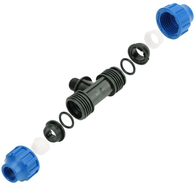 PE T-Stück mit AG Außengewinde Klemmverbinder Fitting PN 16 DVGW