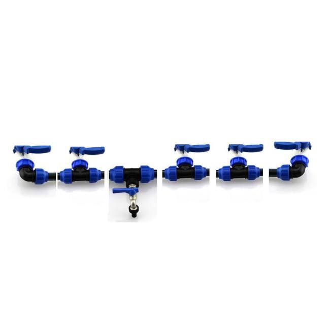 Tankverbindungsset 5 IBC Tanks DN 32 1/2 und 3/4 Doppelauslaufhahn