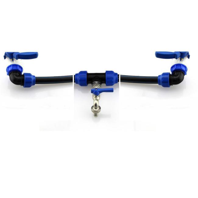 Tankverbindungssett 2 IBC Tanks DN 32 1/2 und 3/4 Doppelauslaufhahn